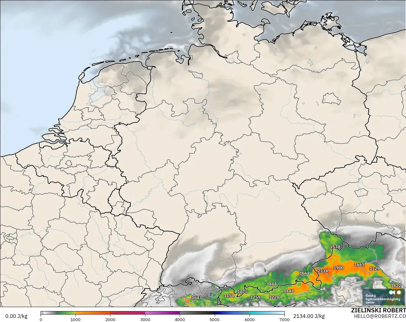 ALADIN CZ 2.3 km modelo - Alemania, CAPE