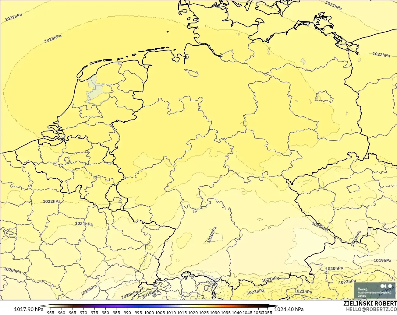 ALADIN CZ 2.3 km modelo - Alemania, Presión