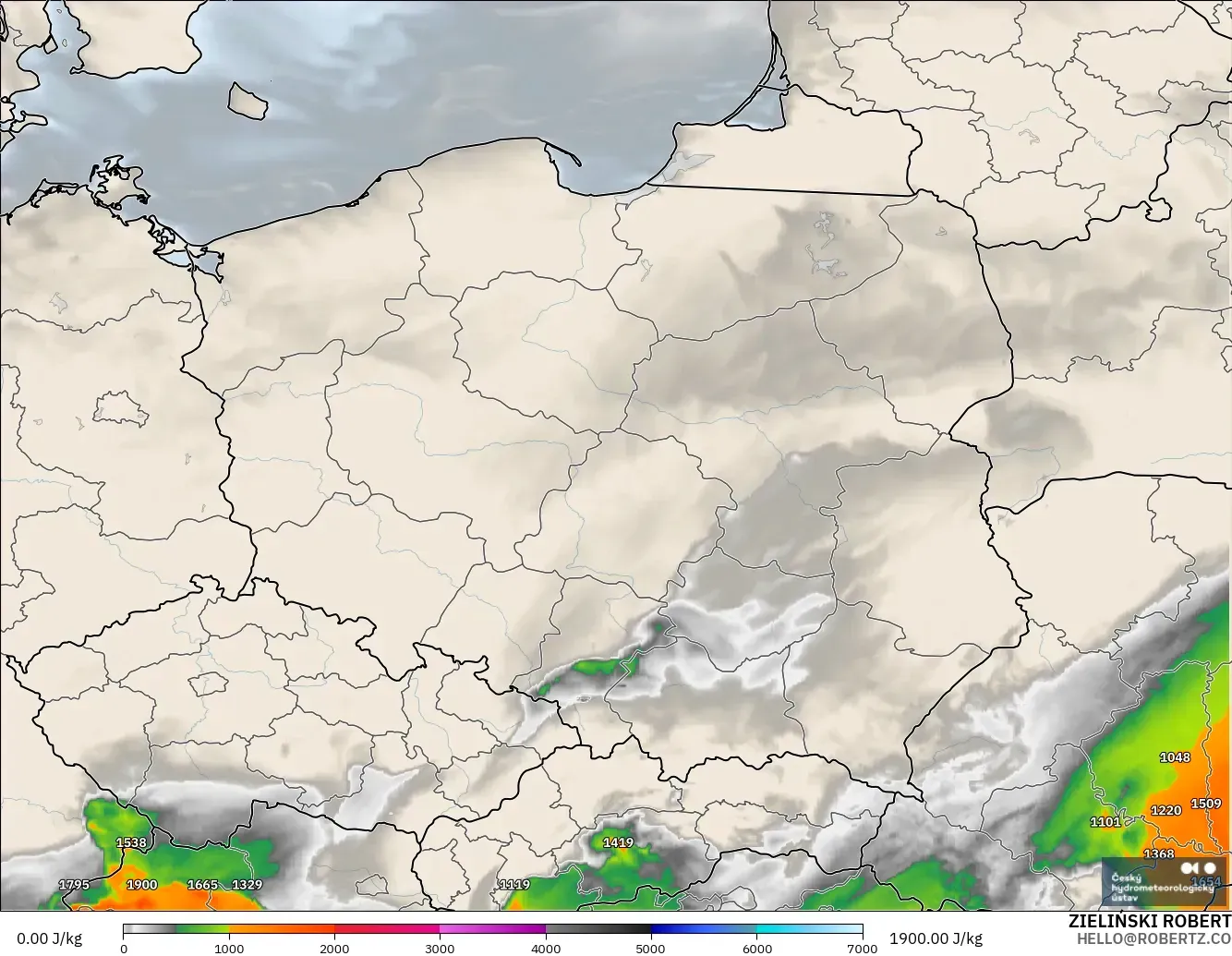 ALADIN CZ 2.3 km modelo - Polonia, CAPE