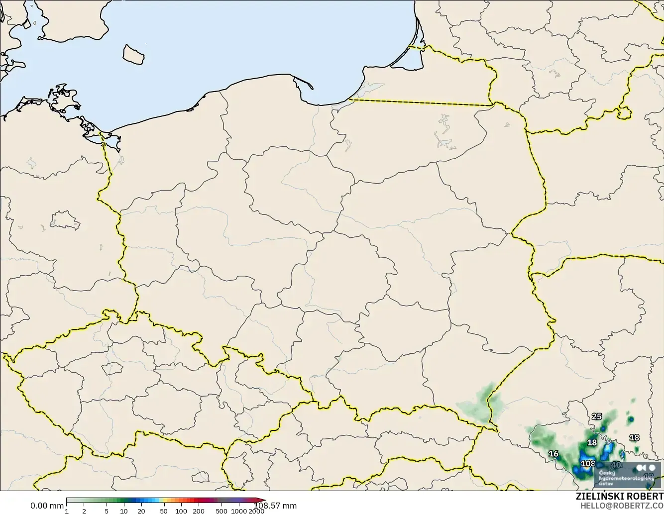 ALADIN CZ 2.3 km modelo - Polonia, Acumulación de precipitación