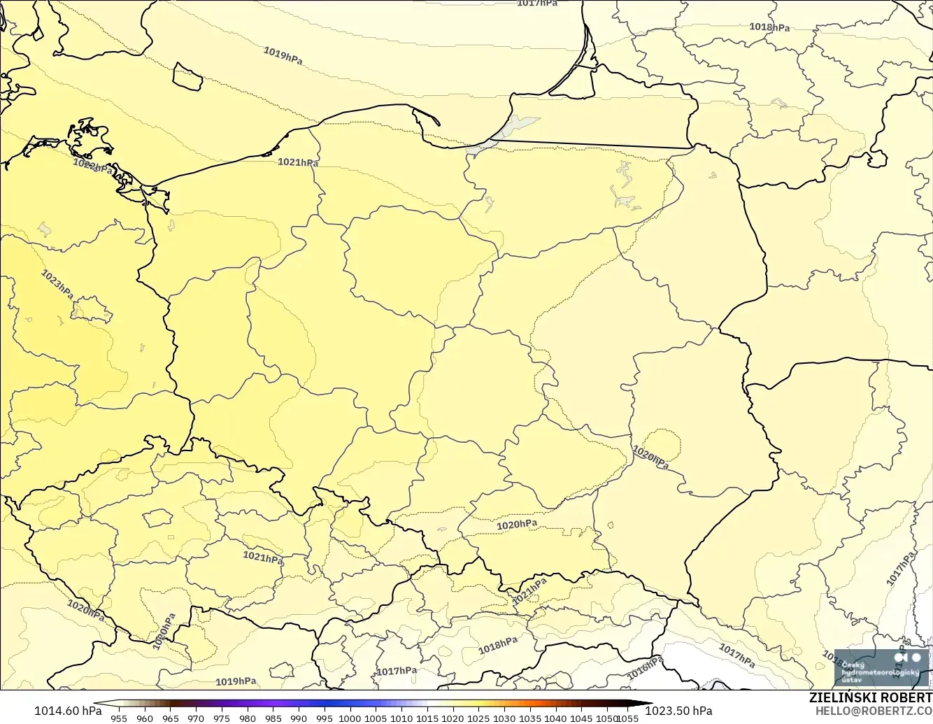 ALADIN CZ 2.3 km modelo - Polonia, Presión