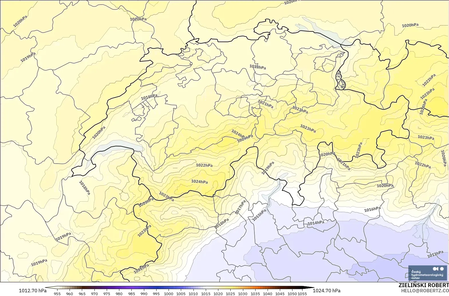 ALADIN CZ 2.3 km modelo - Suiza, Presión