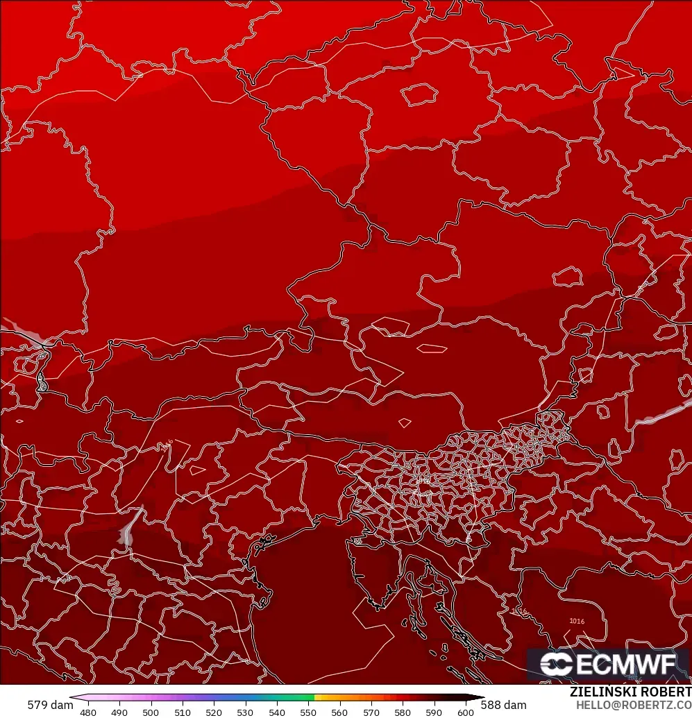 ECMWF IFS 0.25° modelo - Austria, Altura geopotencial a 500 hPa