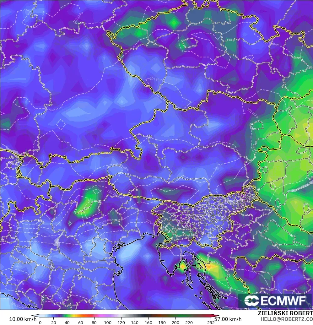 ECMWF IFS 0.25° modelo - Austria, Ráfagas de viento