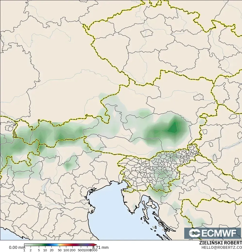 ECMWF IFS 0.25° modelo - Austria, Acumulación de precipitación