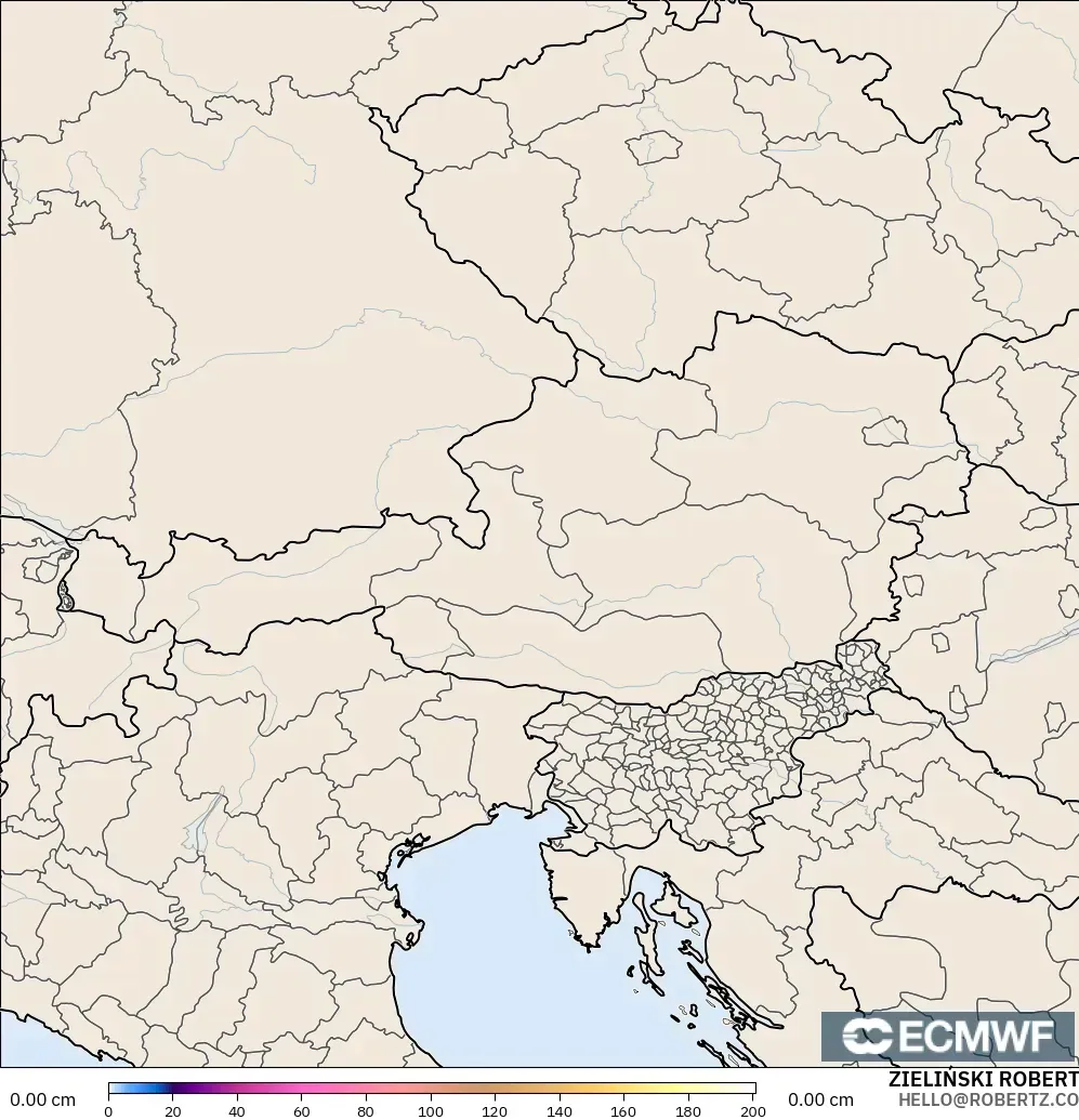 ECMWF IFS 0.25° modelo - Austria, Profundidad de nieve