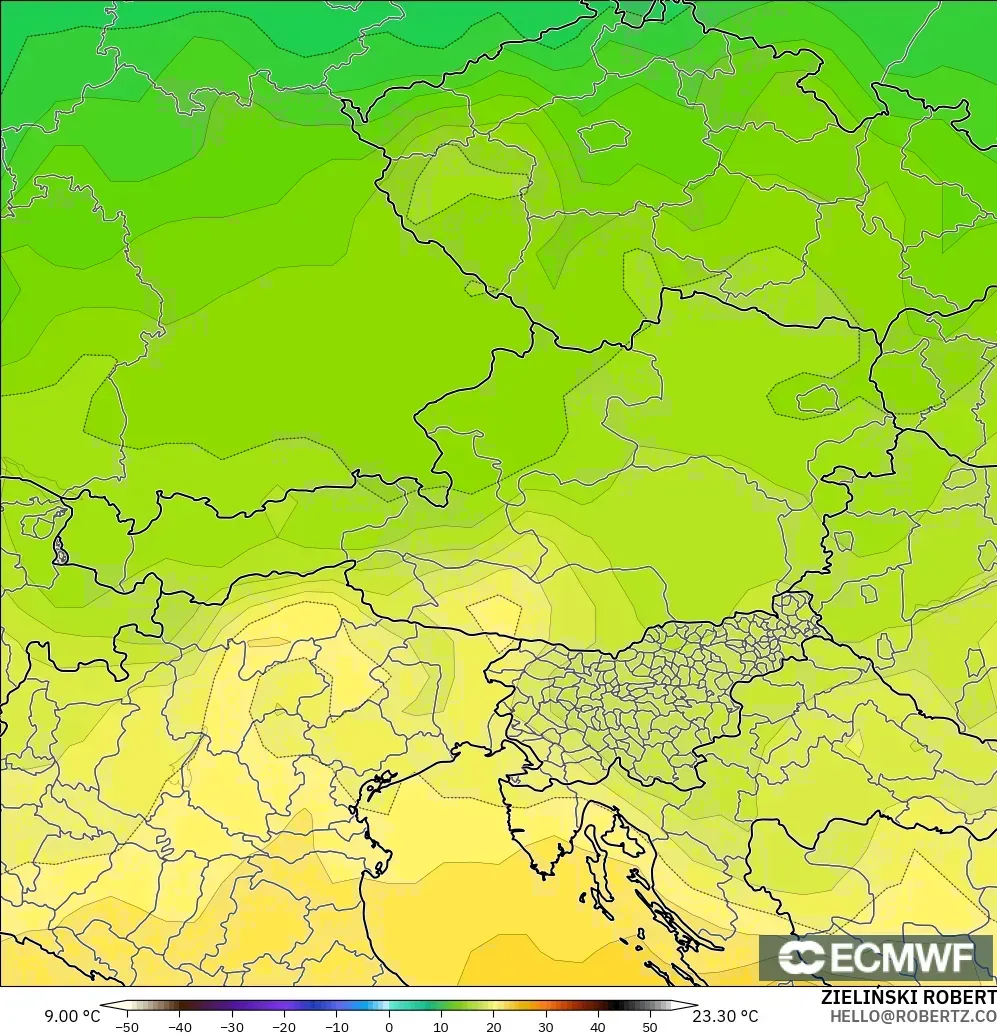 ECMWF IFS 0.25° modelo - Austria, Temperatura a 850 hPa