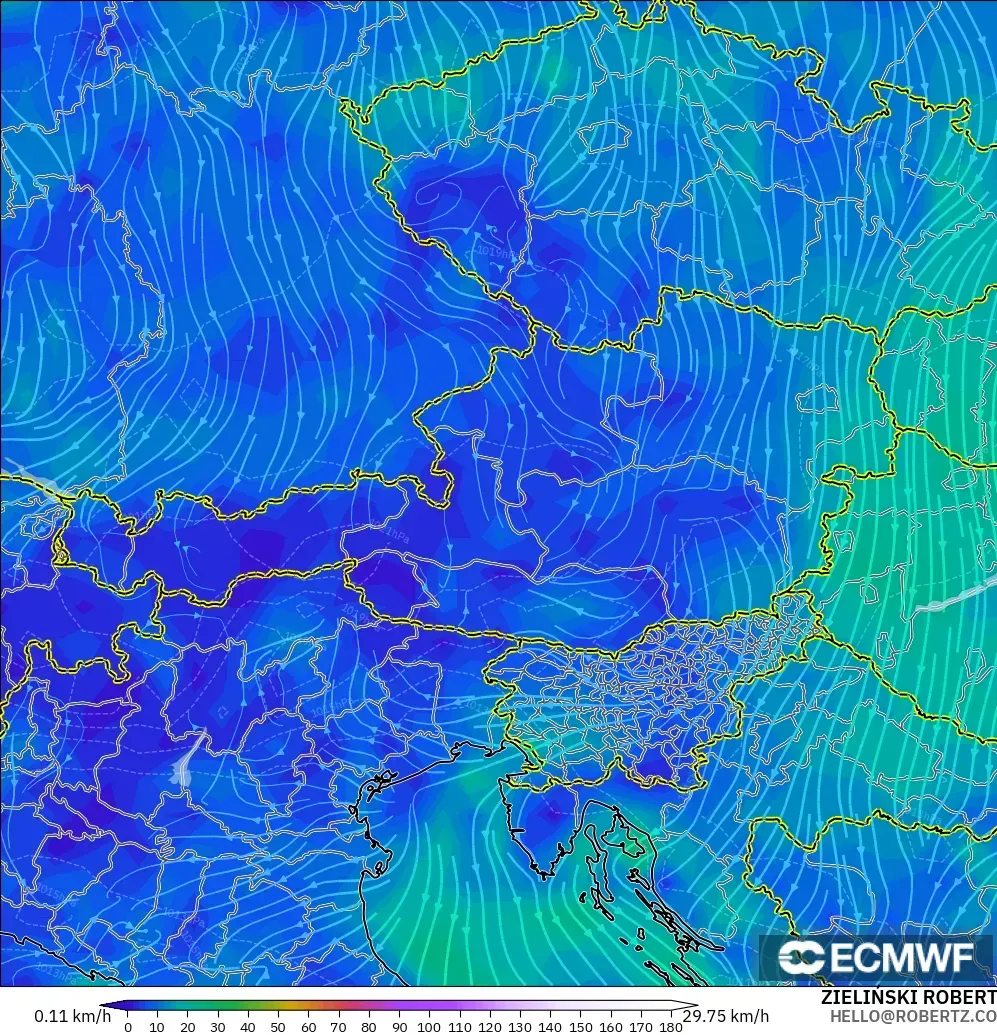 ECMWF IFS 0.25° modelo - Austria, Viento a 10 m
