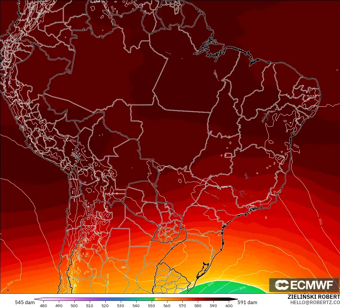 ECMWF IFS 0.25° modelo - Brasil, Altura geopotencial a 500 hPa