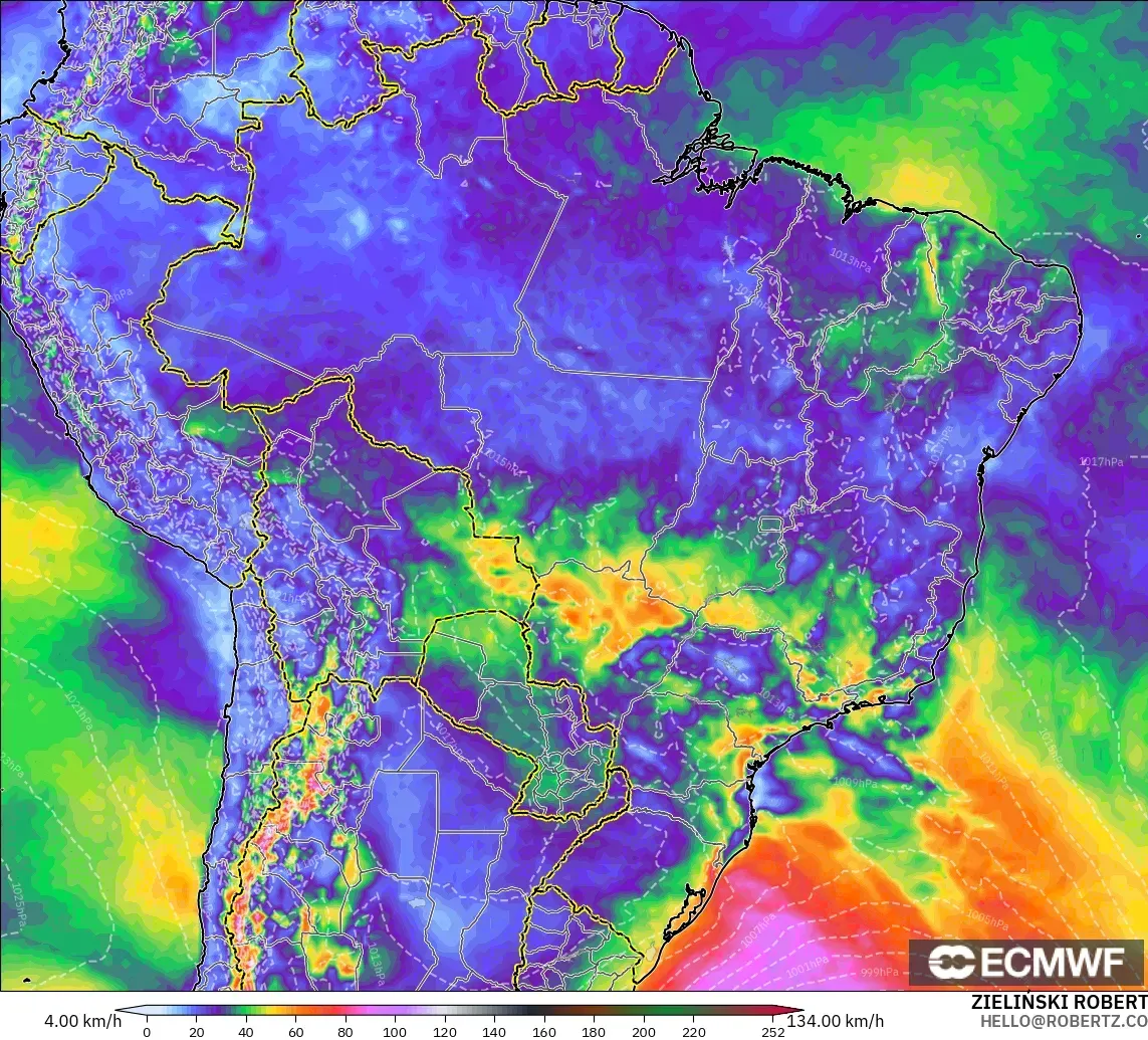 ECMWF IFS 0.25° modelo - Brasil, Ráfagas de viento