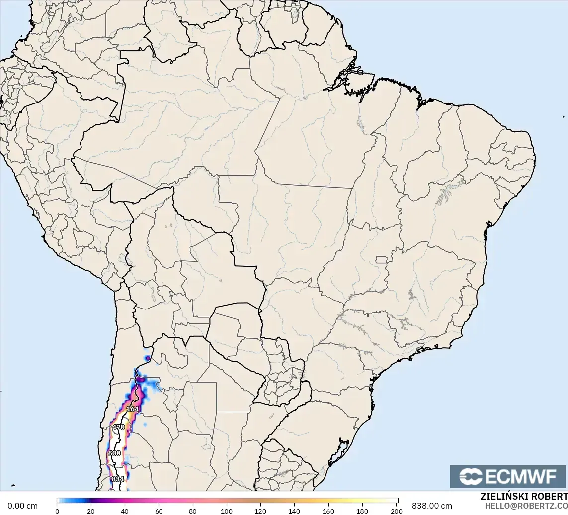 ECMWF IFS 0.25° modelo - Brasil, Profundidad de nieve