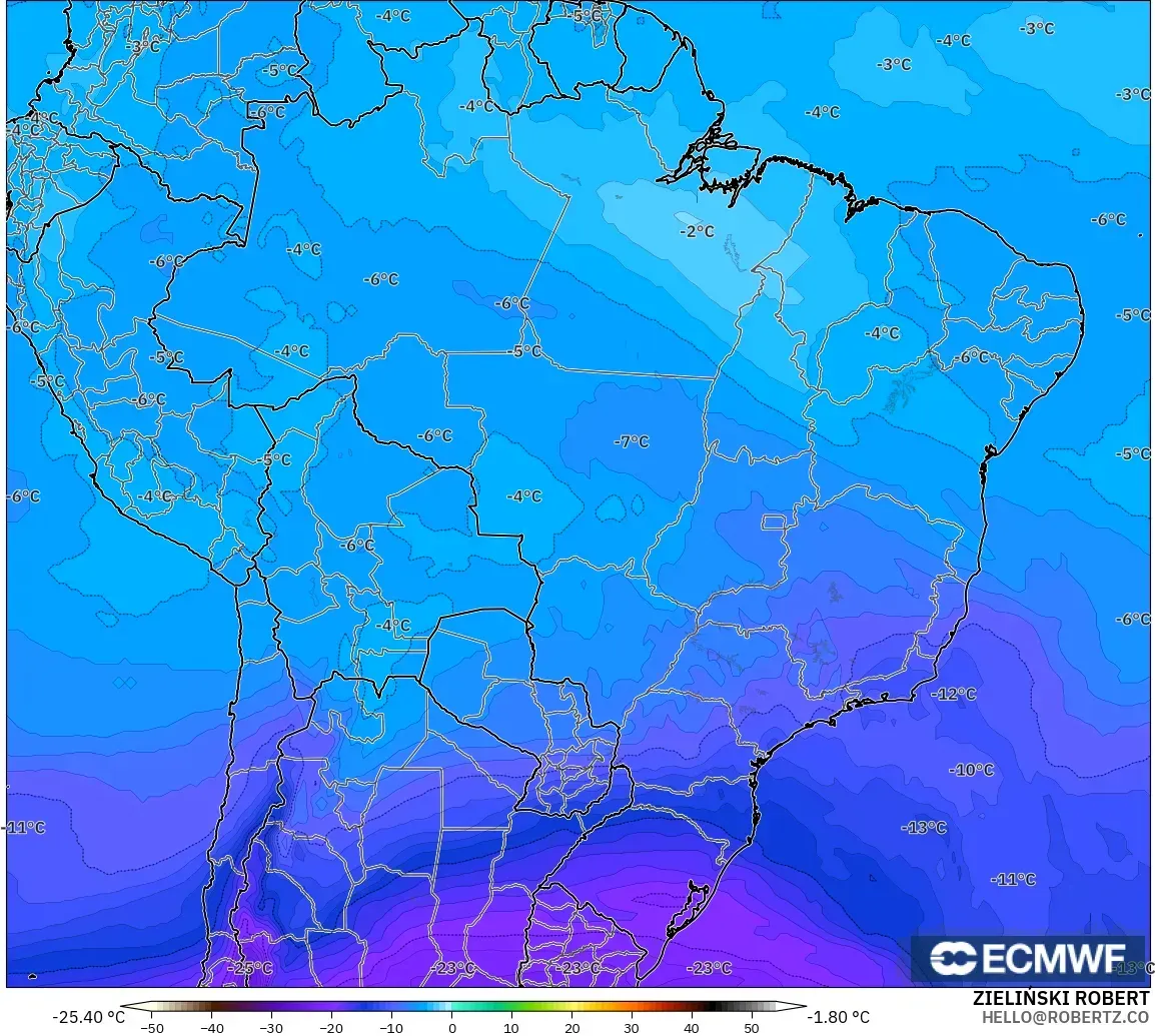 ECMWF IFS 0.25° modelo - Brasil, Temperatura a 500 hPa