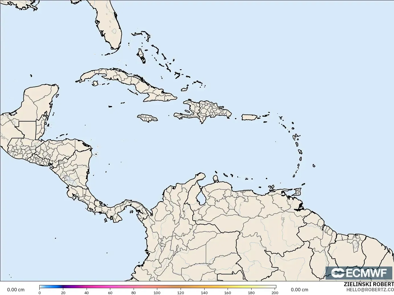 ECMWF IFS 0.25° modelo - Caribe, Profundidad de nieve