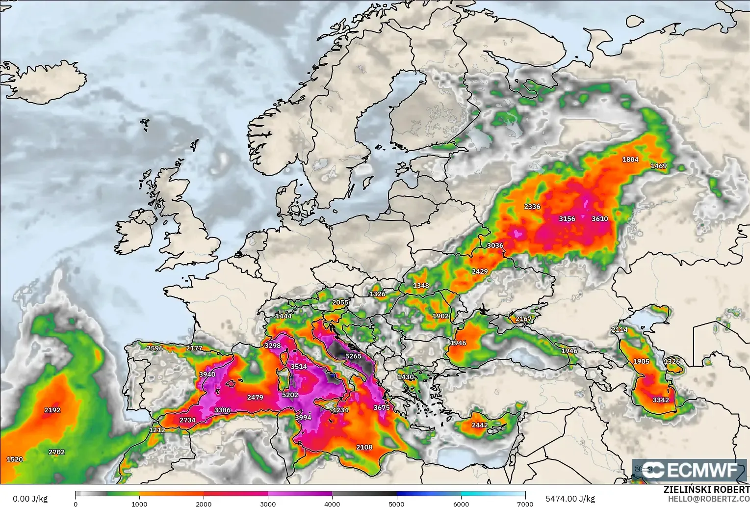 ECMWF IFS 0.25° modelo - Europa, CAPE