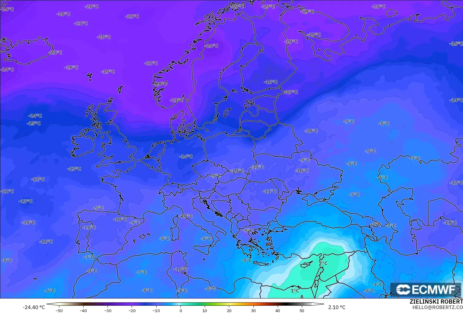 ECMWF IFS 0.25° modelo - Europa, Temperatura a 500 hPa