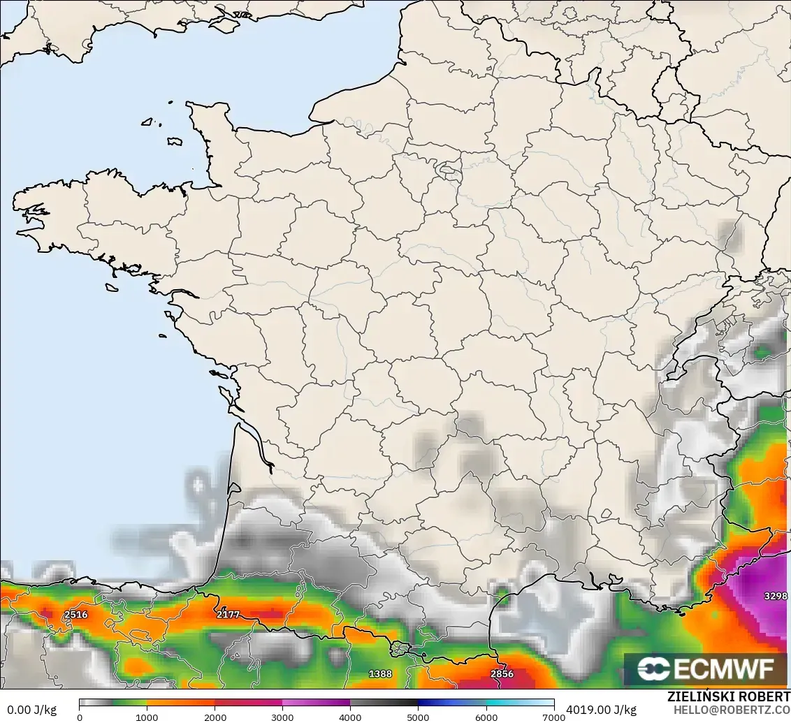 ECMWF IFS 0.25° modelo - Francia, CAPE