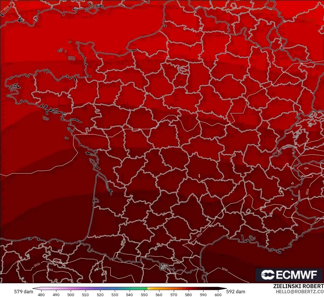 ECMWF IFS 0.25° modelo - Francia, Altura geopotencial a 500 hPa