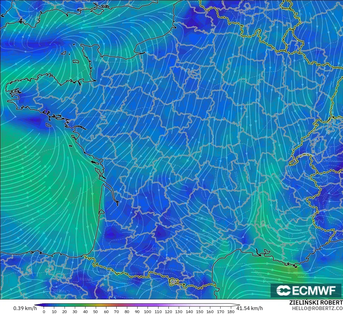 ECMWF IFS 0.25° modelo - Francia, Viento a 10 m