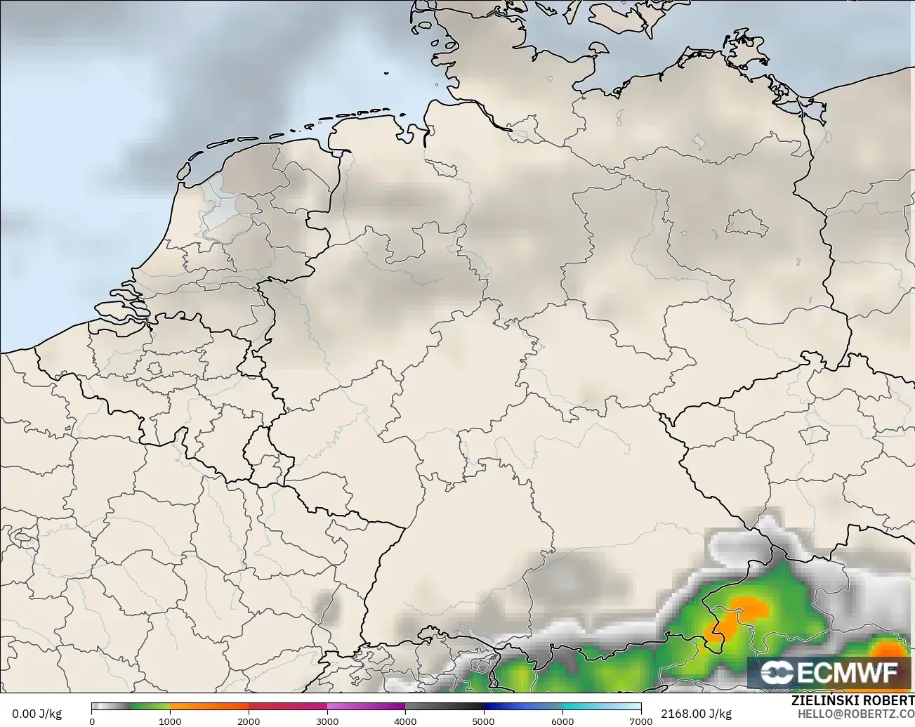 ECMWF IFS 0.25° modelo - Alemania, CAPE