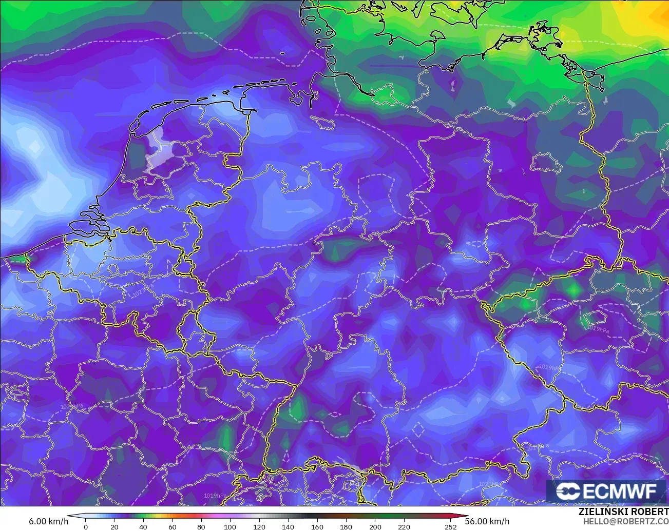 ECMWF IFS 0.25° modelo - Alemania, Ráfagas de viento