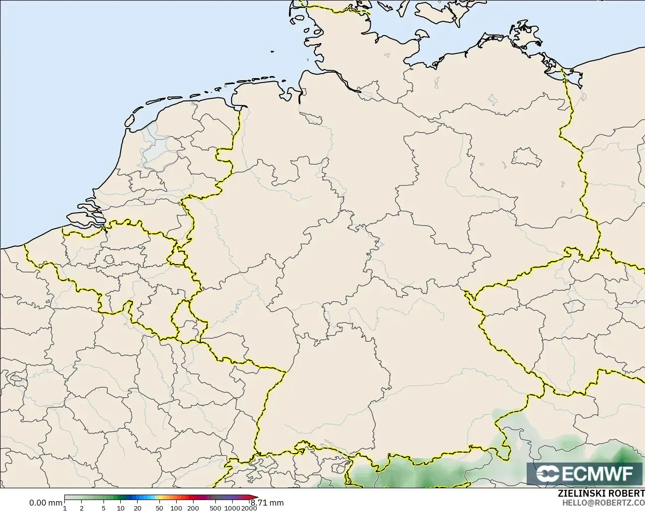 ECMWF IFS 0.25° modelo - Alemania, Acumulación de precipitación