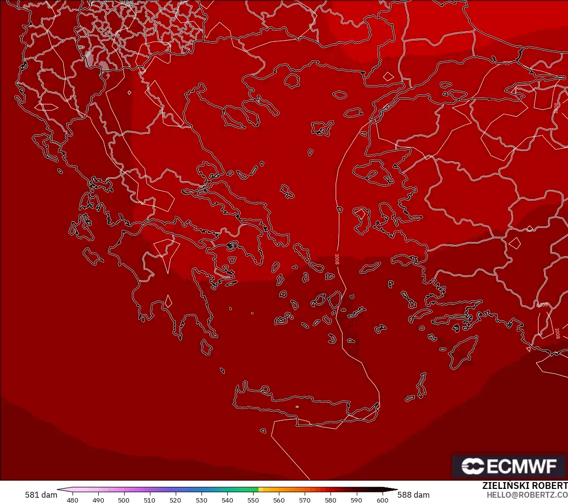 ECMWF IFS 0.25° modelo - Grecia, Altura geopotencial a 500 hPa