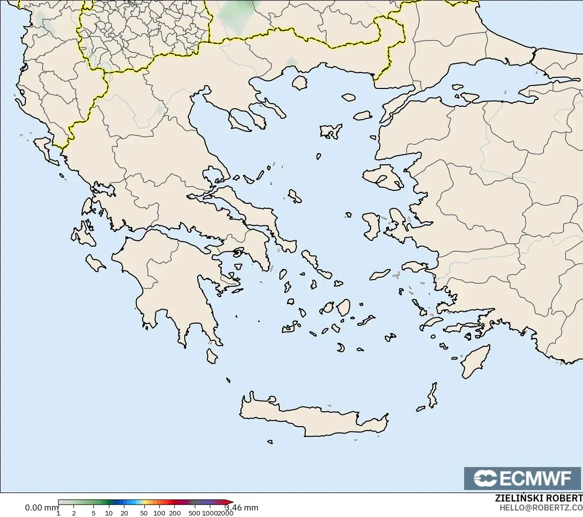 ECMWF IFS 0.25° modelo - Grecia, Acumulación de precipitación