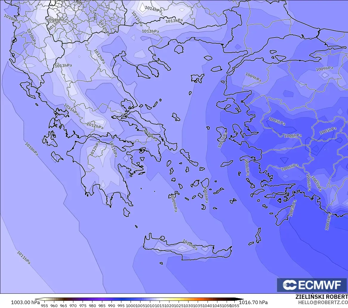 ECMWF IFS 0.25° modelo - Grecia, Presión