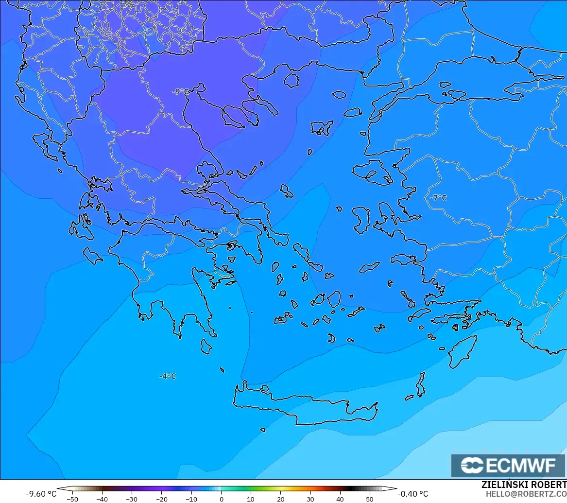 ECMWF IFS 0.25° modelo - Grecia, Temperatura a 500 hPa