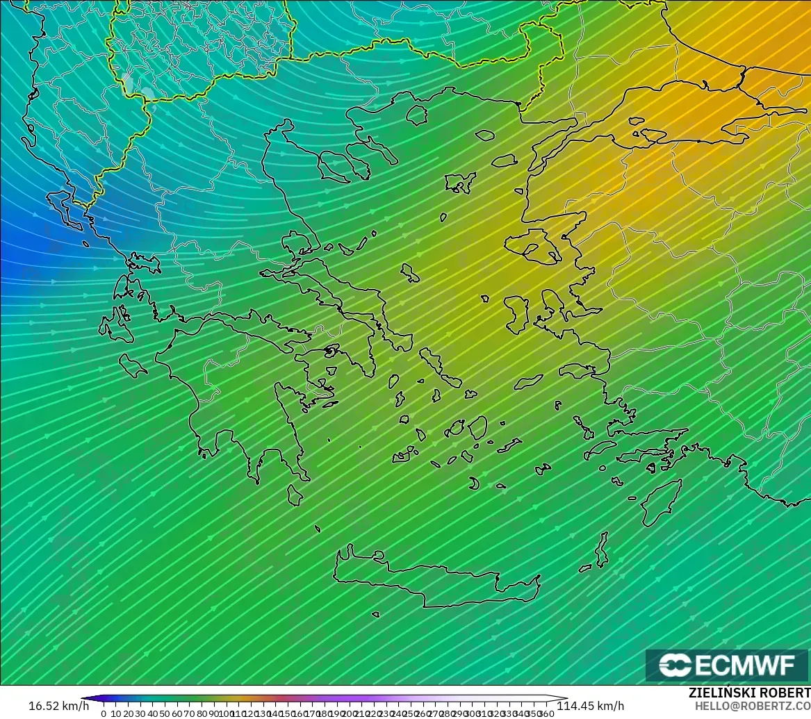 ECMWF IFS 0.25° modelo - Grecia, Viento a 300 hPa (corriente en chorro)