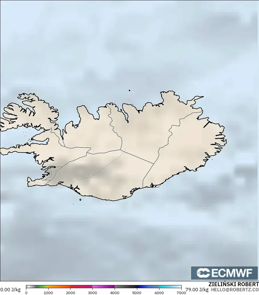 ECMWF IFS 0.25° modelo - Islandia, CAPE