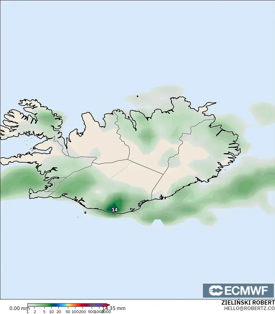 ECMWF IFS 0.25° modelo - Islandia, Acumulación de precipitación