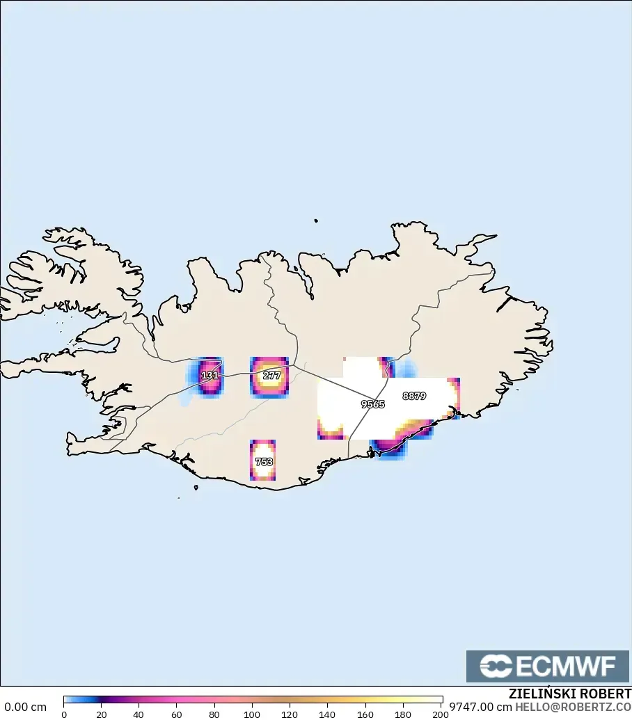 ECMWF IFS 0.25° modelo - Islandia, Profundidad de nieve