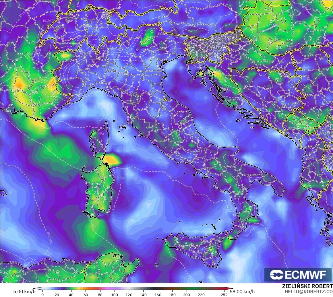 ECMWF IFS 0.25° modelo - Italia, Ráfagas de viento