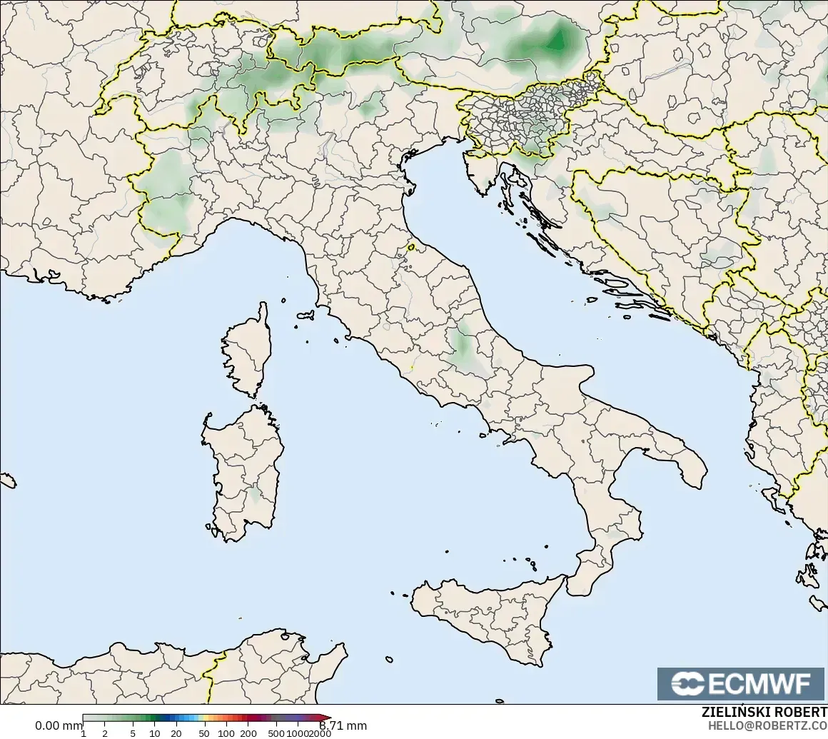 ECMWF IFS 0.25° modelo - Italia, Acumulación de precipitación