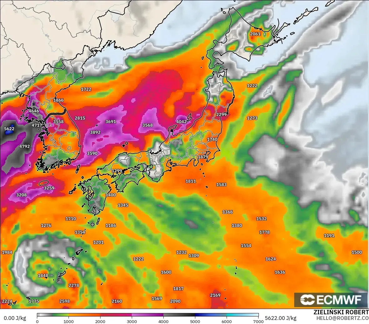 ECMWF IFS 0.25° modelo - Japón, CAPE
