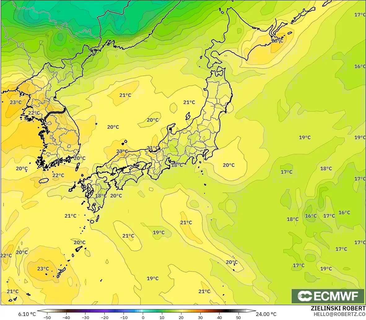 ECMWF IFS 0.25° modelo - Japón, Temperatura a 850 hPa