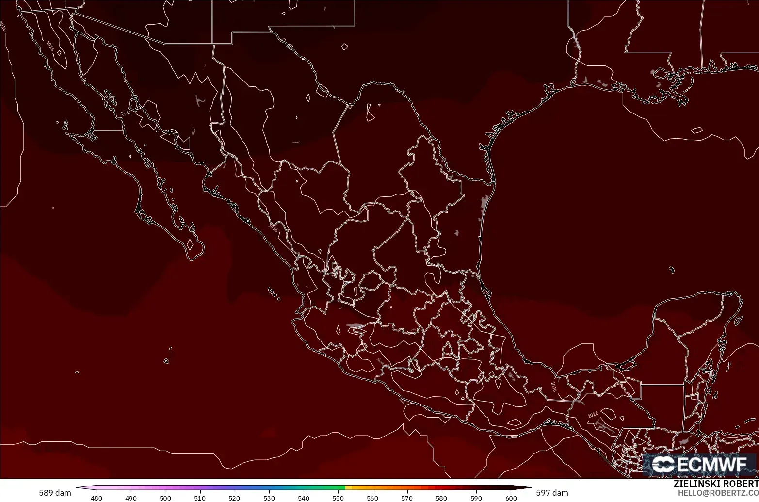 ECMWF IFS 0.25° modelo - México, Altura geopotencial a 500 hPa