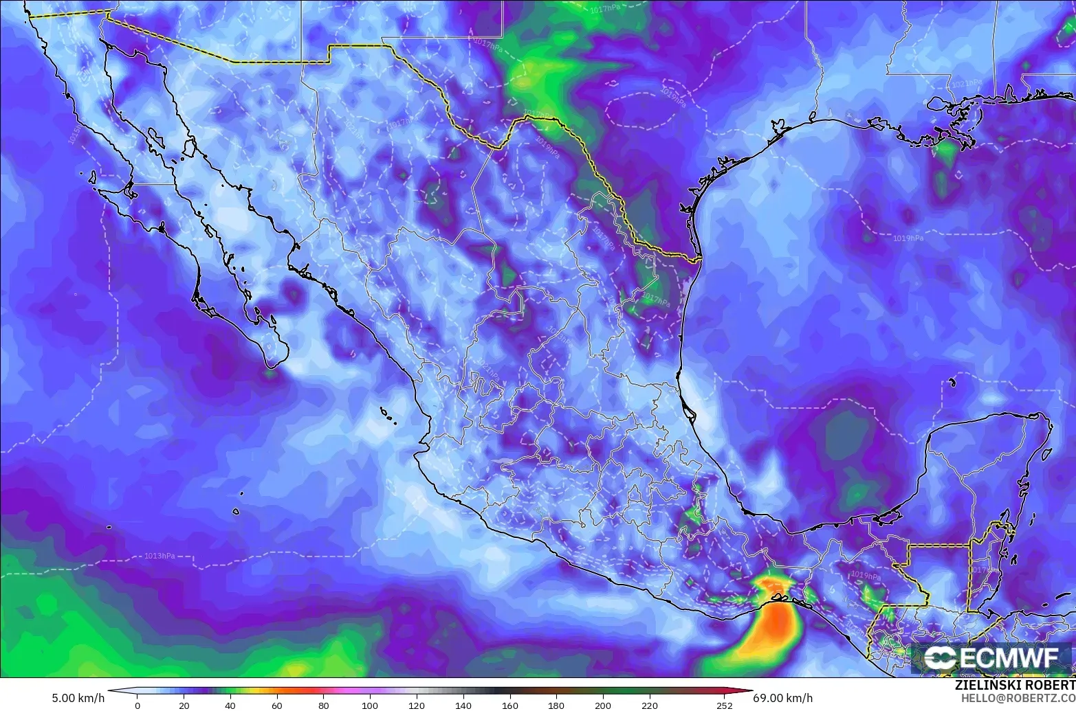 ECMWF IFS 0.25° modelo - México, Ráfagas de viento