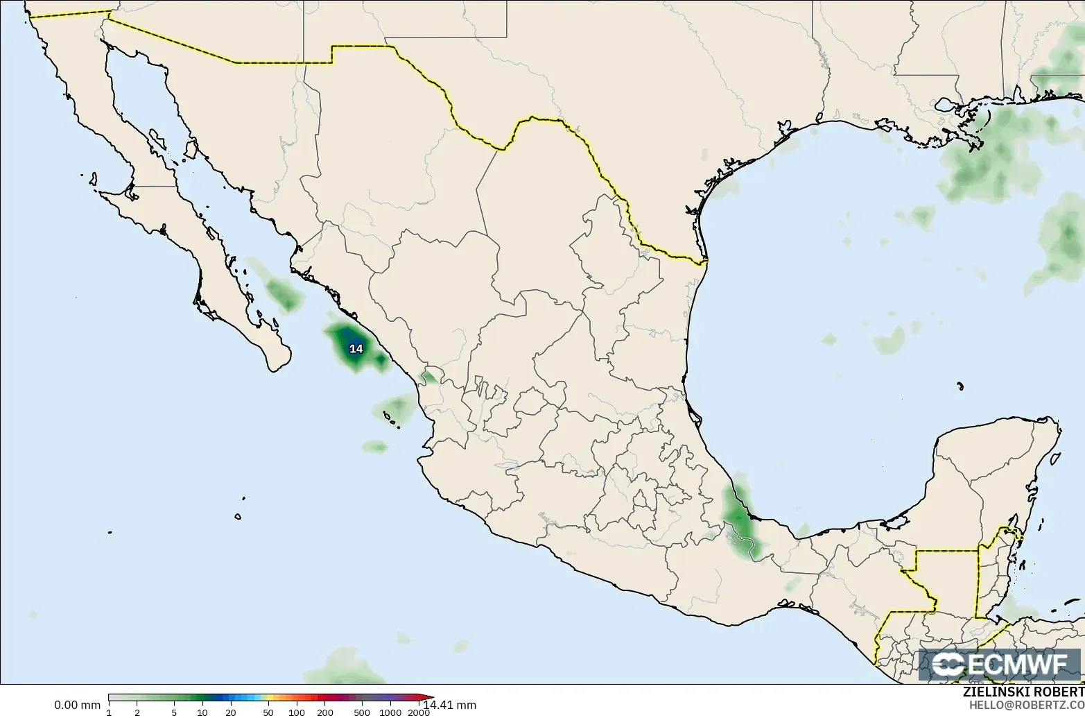 ECMWF IFS 0.25° modelo - México, Acumulación de precipitación
