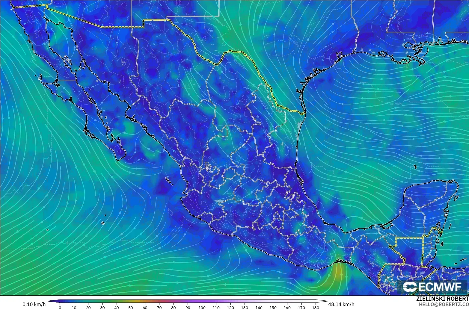 ECMWF IFS 0.25° modelo - México, Viento a 10 m