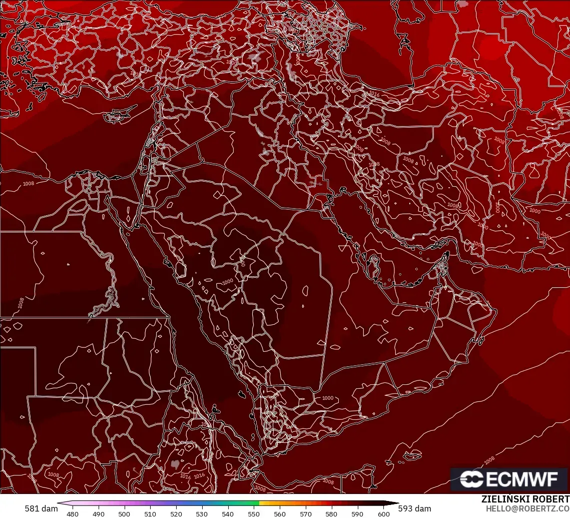 ECMWF IFS 0.25° modelo - Oriente Medio, Altura geopotencial a 500 hPa