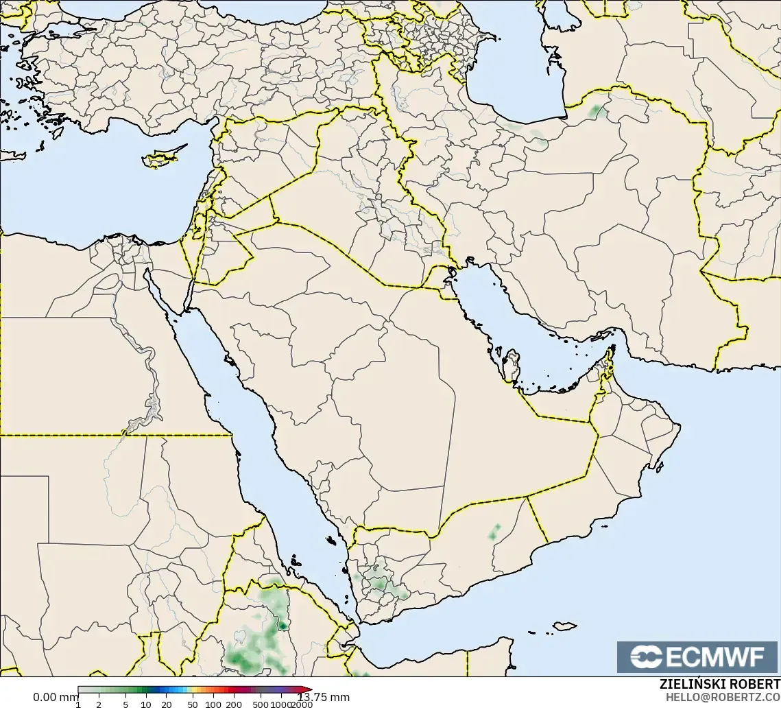 ECMWF IFS 0.25° modelo - Oriente Medio, Acumulación de precipitación