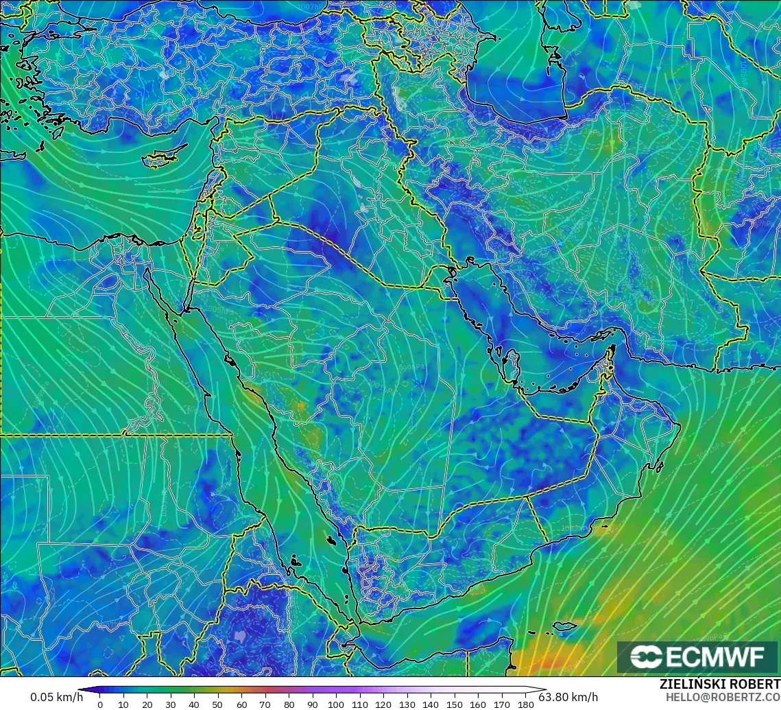 ECMWF IFS 0.25° modelo - Oriente Medio, Viento a 10 m