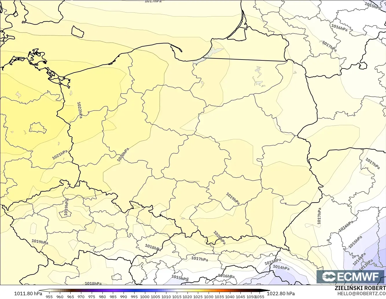 ECMWF IFS 0.25° modelo - Polonia, Presión