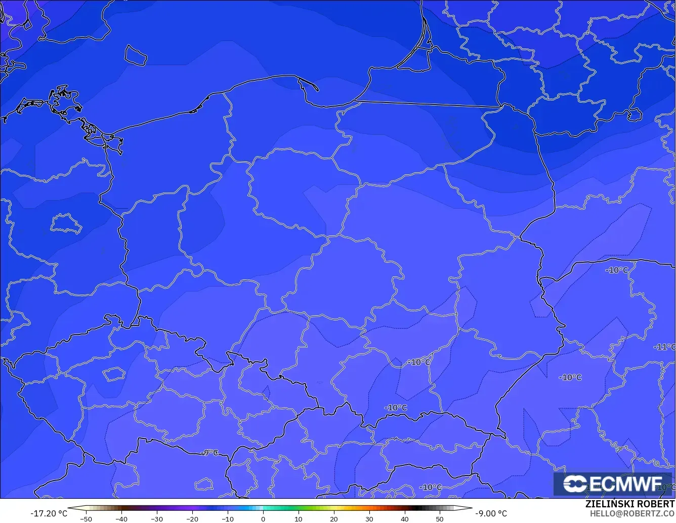 ECMWF IFS 0.25° modelo - Polonia, Temperatura a 500 hPa