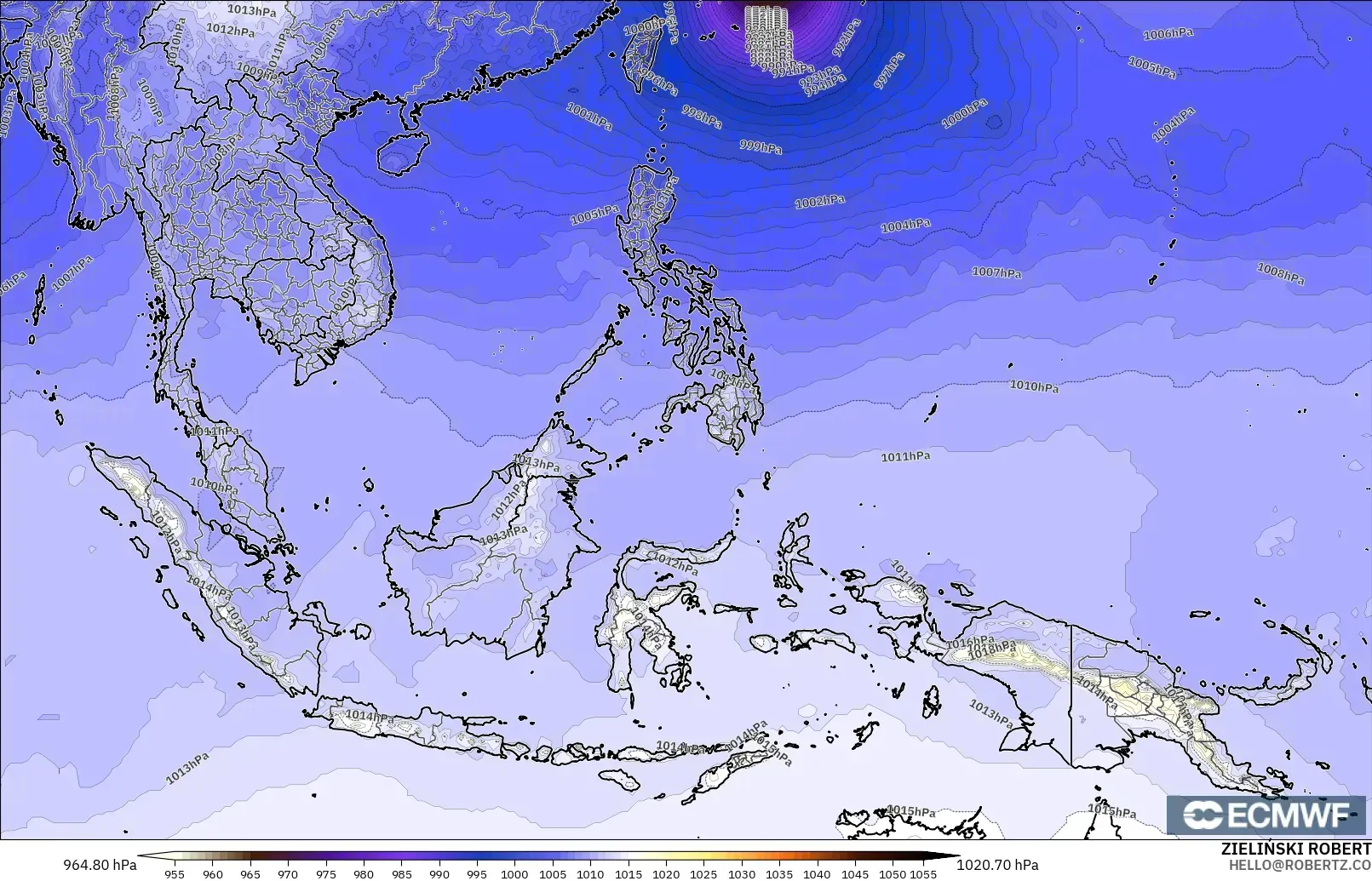 ECMWF IFS 0.25° modelo - Sudeste Asiático, Presión