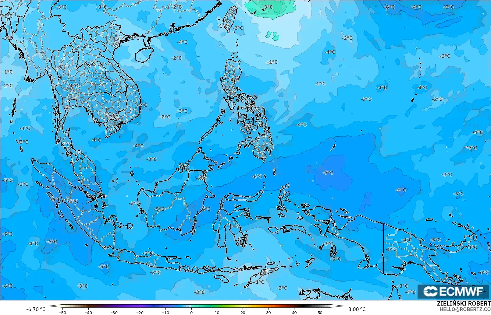 ECMWF IFS 0.25° modelo - Sudeste Asiático, Temperatura a 500 hPa