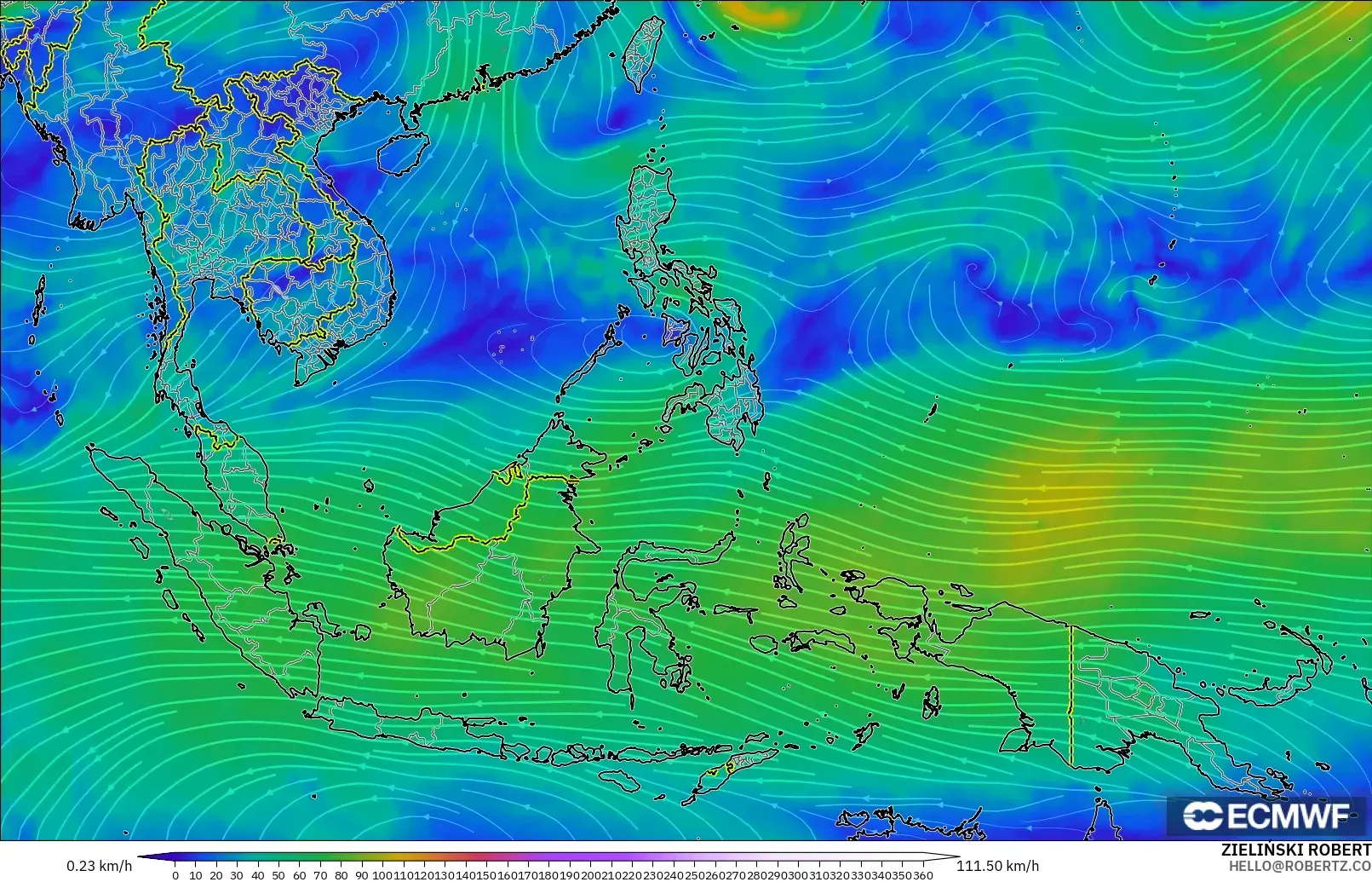 ECMWF IFS 0.25° modelo - Sudeste Asiático, Viento a 300 hPa (corriente en chorro)