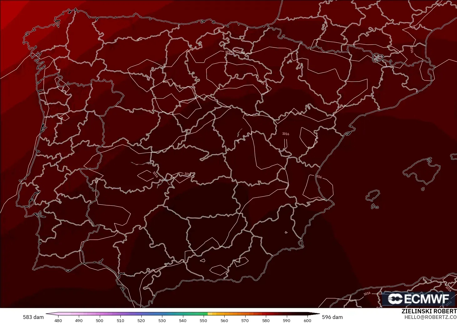 ECMWF IFS 0.25° modelo - España, Altura geopotencial a 500 hPa